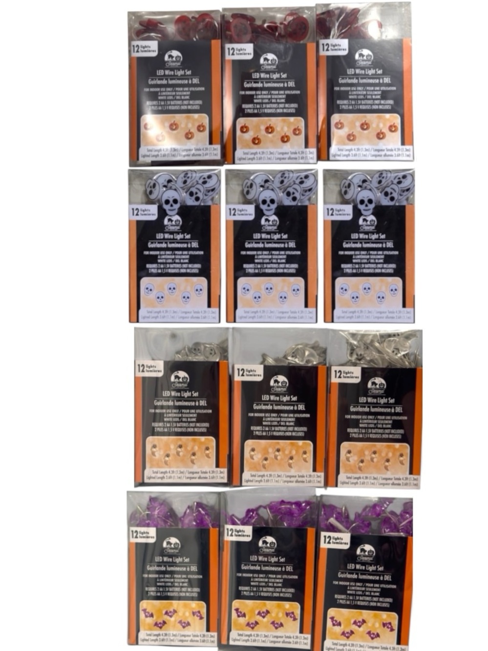 Halloween LED String Lights 12 Pack Pumpkin Skull Ghost Bat NWT 51.6 Ft total